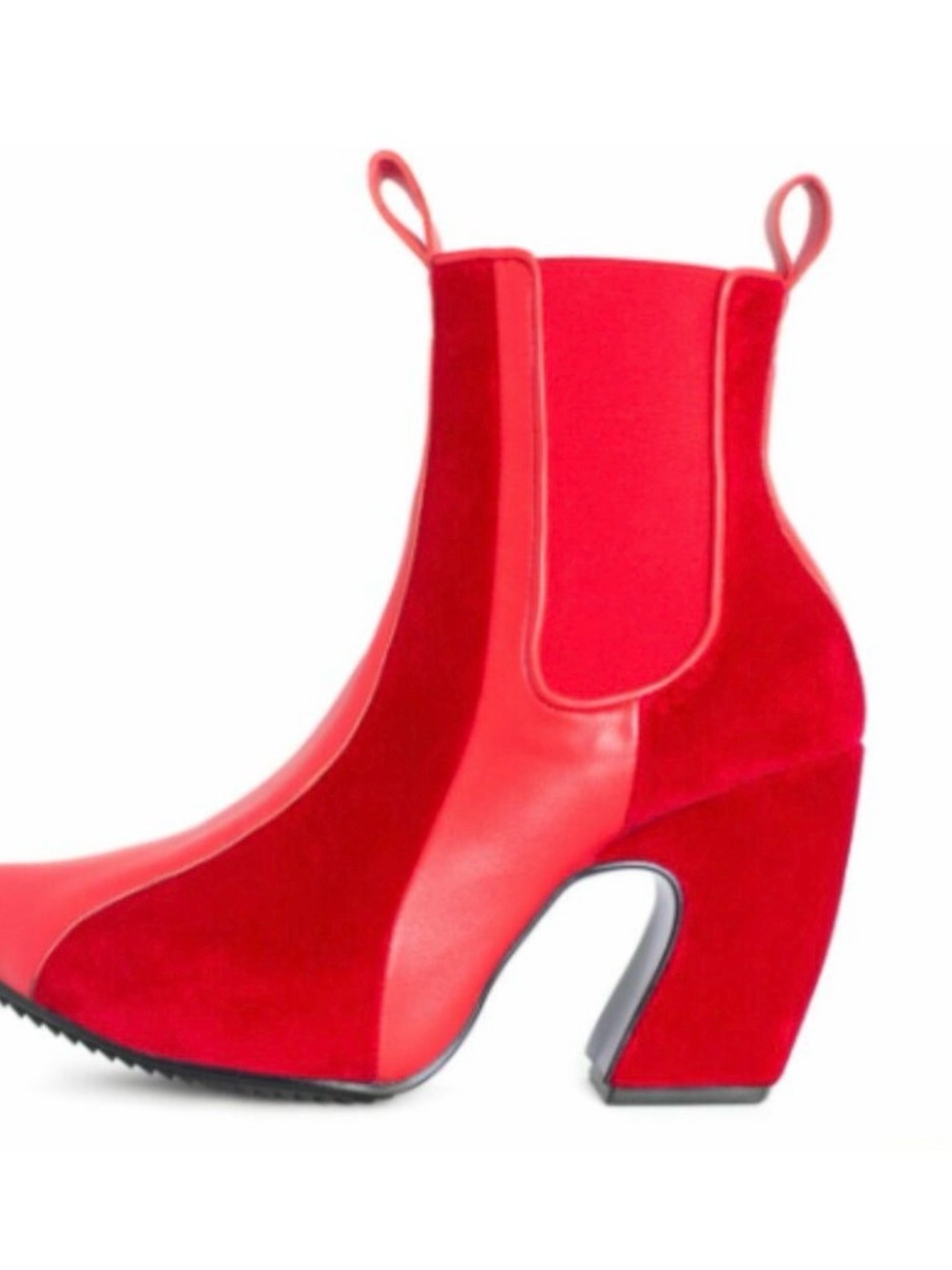 John Fluevog Fast Cars Le Mans Platform Red Velvet Chelsea Boots - Picture 2 of 13